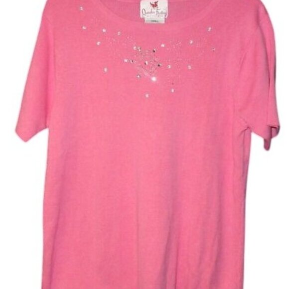 Quacker Factory Size S Sweater Knit Top Pink Rhinestone Bead Embellished - Picture 1 of 9